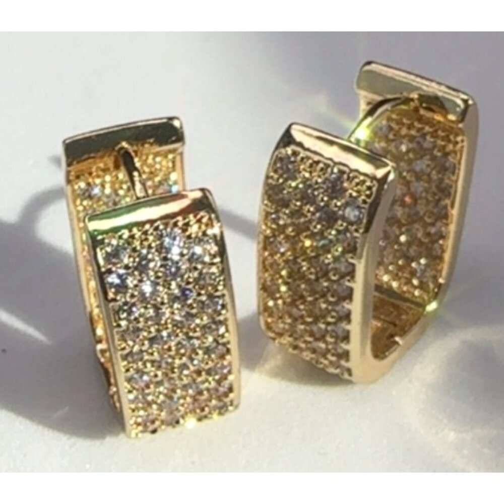 Gold Plated Cubic Zirconia Huggie Hoop Earrings - Picture 3 of 5